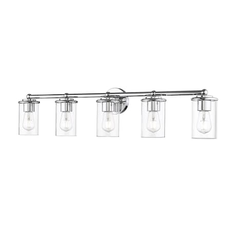 Z-Lite Thayer Vanity, 5-Light, 39 In.W x 5.75 In.L x 8.75 In.H, Chrome /Clear 742-5V-CH